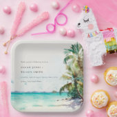 Tropische zandstrand Waterverf palmbomen bruiloft Papieren Bordje (Feest)