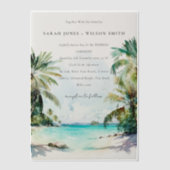 Tropische zandstrand Waterverf palmbomen bruiloft Vellum Uitnodigingen (Voorkant)