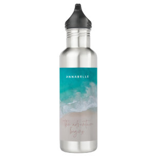 Tropische zandstrandoceaan gepersonaliseerd voor d waterfles