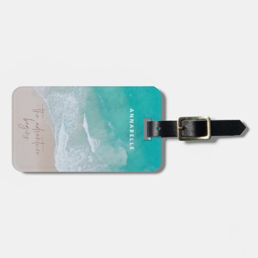 tropische zandstrandoceaan het avontuur begint bagagelabel (Voorkant horizontaal)