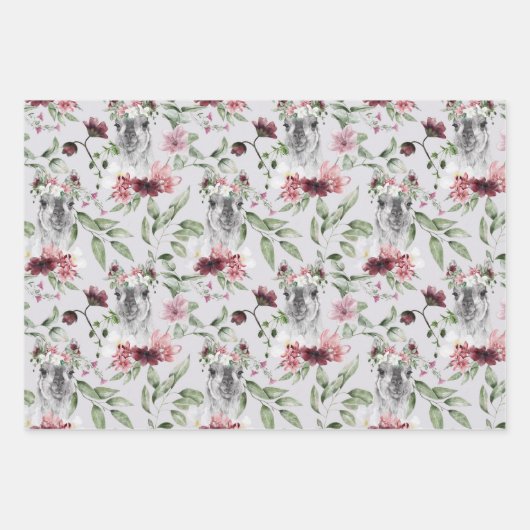 Tropische zebra alpaca grijs roze zwart bloemblad inpakpapier vel (Voorkant 2)