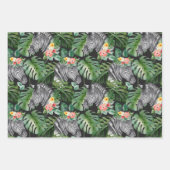 Tropische zebra alpaca grijs roze zwart bloemblad inpakpapier vel (Voorkant)