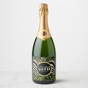 Tropische Zebra Groen Goud 30ste Verjaardagsfeest Sparkling Wijnetiket