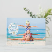 Tropische "Zee EN Groeten" Turquoise Script Kaart (Staand voorkant)