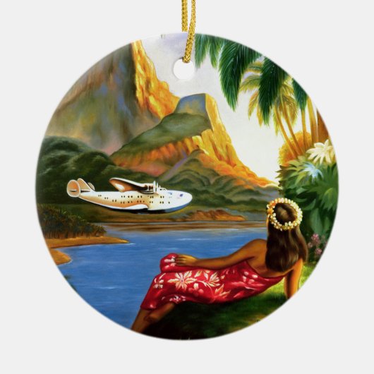  tropische Zee in Hawaï — palmboom Keramisch Ornament (Voorkant)