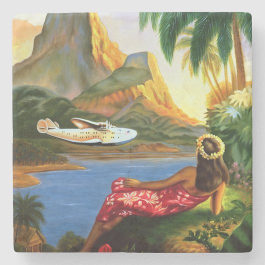  tropische Zee in Hawaï — palmboom Stenen Onderzetter (Voorkant)