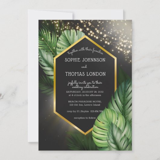 Tropische zee nacht donkere waterverf bruiloft kaart (Voorkant)