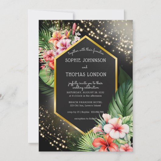 Tropische zee nacht donkere waterverf bruiloft kaart (Voorkant)