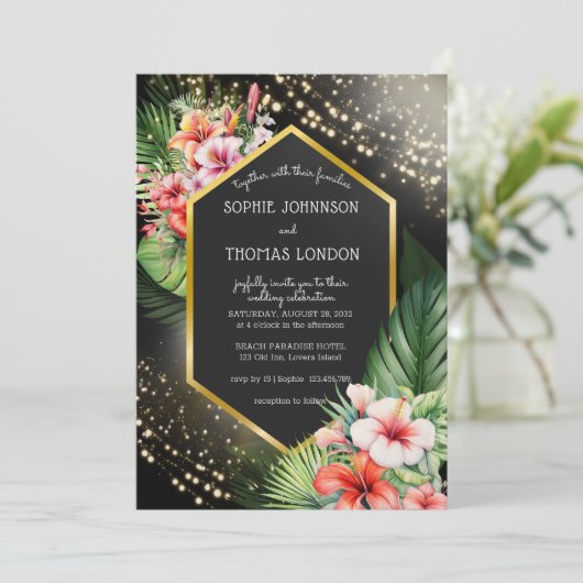 Tropische zee nacht donkere waterverf bruiloft kaart (Staand voorkant)