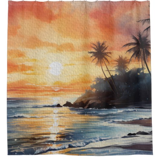 Tropische zee-oceaanstrand Sunset Douchegordijn (Voorkant)