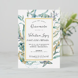Tropische Zee Onderwater Botanische Quinceanera Folie Uitnodiging