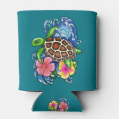 Tropische Zee schildpad en Hibiscus Blikjeskoeler (Achterkant)