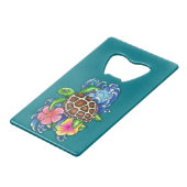 Tropische Zee schildpad en Hibiscus Creditkaart Flessenopener (Voorkant Gekanteld)