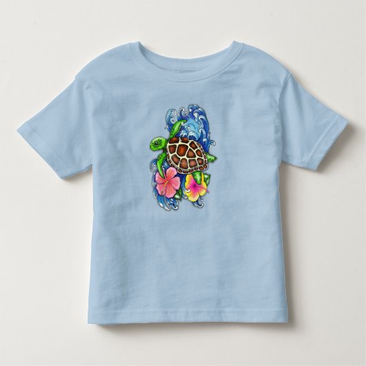 Tropische Zee schildpad en Hibiscus Kinder Shirts (Voorkant)
