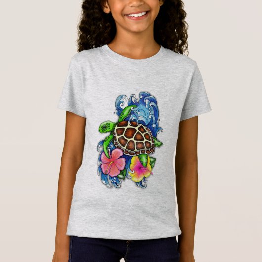 Tropische Zee schildpad en Hibiscus T-shirt (Voorkant)