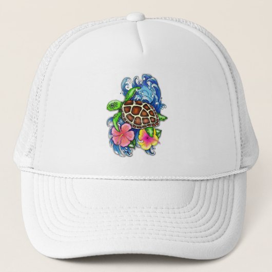 Tropische Zee schildpad en Hibiscus Trucker Pet (Voorkant)