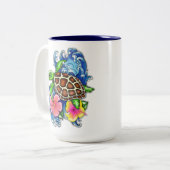 Tropische Zee schildpad en Hibiscus Tweekleurige Koffiemok (Voorkant links)