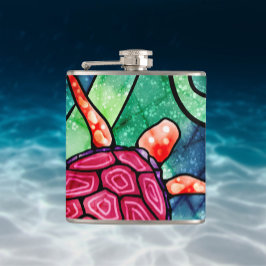 Tropische Zee Schildpad Kleurrijke Batik Style Heupfles