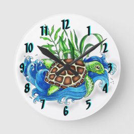 Tropische Zee Turtle Clock Ronde Klok