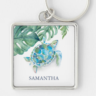 Tropische Zee Turtle Personalized Beach Sleutelhan Sleutelhanger