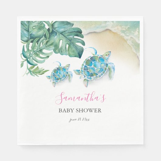Tropische Zee Turtle Waterverf Servet (Voorkant)