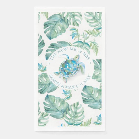 Tropische Zee Turtle Waterverf Servet (Voorkant)