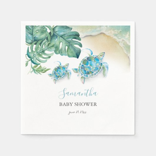 Tropische Zee Turtle Waterverf Servet (Voorkant)
