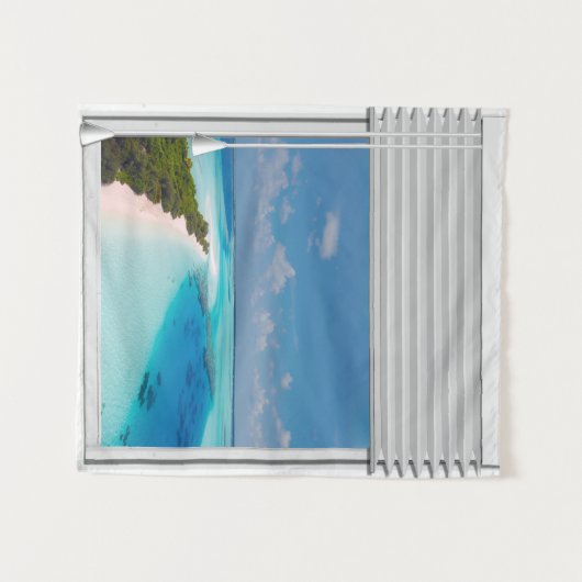 Tropische Zee Uitzicht-foutvensters Wandkleed (Voorkant (horizontaal))