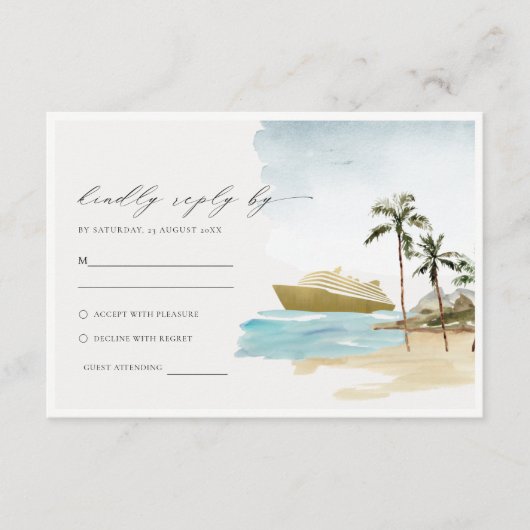 Tropische zeebaars cruise Palm Wedding RSVP Informatiekaartje (Voorkant)