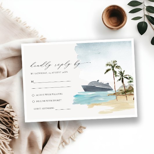 Tropische zeebaars cruise Palm Wedding RSVP Informatiekaartje