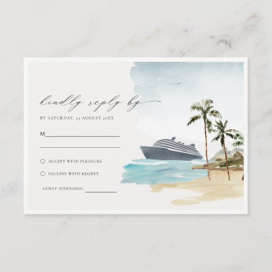 Tropische zeebaars cruise Palm Wedding RSVP Informatiekaartje (Voorkant)
