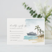 Tropische zeebaars cruise Palm Wedding RSVP Informatiekaartje (Staand voorkant)
