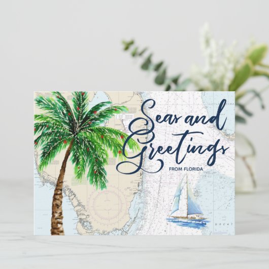 Tropische Zeeen en groeten met kerst Feestdagenkaart (Staand voorkant)