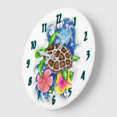 Tropische Zeeen schildpad en Hibiscus Flowers Grote Klok (Hoek)
