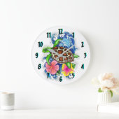 Tropische Zeeen schildpad en Hibiscus Flowers Grote Klok (Huis)