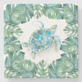Tropische Zeeen schildpad en palmbladeren Stenen Onderzetter