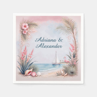 Tropische Zeegroene Bloemen Strand Servet