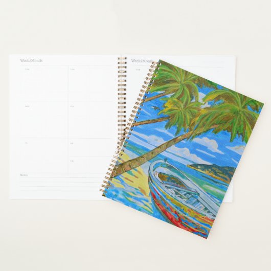 Tropische zeekant met boot planner (Display)