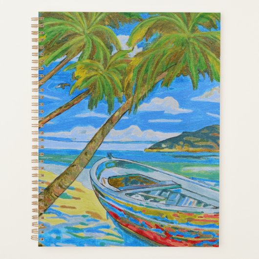 Tropische zeekant met boot planner (Voorkant)
