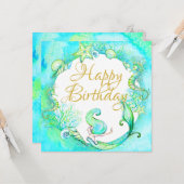 Tropische zeemeermin Happy Birthday Kaart (Voorkant / Achterkant in situ)