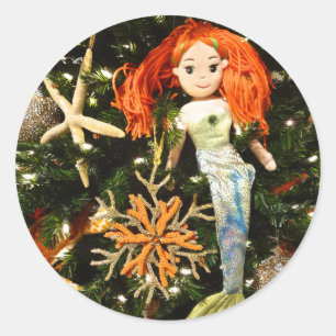 Tropische zeemeermin onder Zee kerstfeestdag Ronde Sticker
