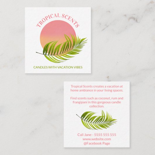 Tropische zeep en kaars voor zonneschijn en Logo Vierkante Visitekaartje (Voorkant / Achterkant)