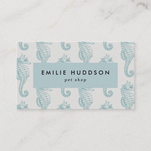 Tropische zeepaardjes, viswinkel, pet-shop, aquari visitekaartje (Voorkant)