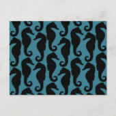 Tropische zeepaardjes, zeepaardpatroon - Blauw zwa Briefkaart (Voorkant)