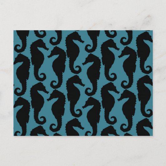 Tropische zeepaardjes, zeepaardpatroon - Blauw zwa Briefkaart (Voorkant)