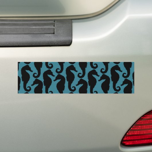 Tropische zeepaardjes, zeepaardpatroon - Blauw zwa Bumpersticker (Op auto)