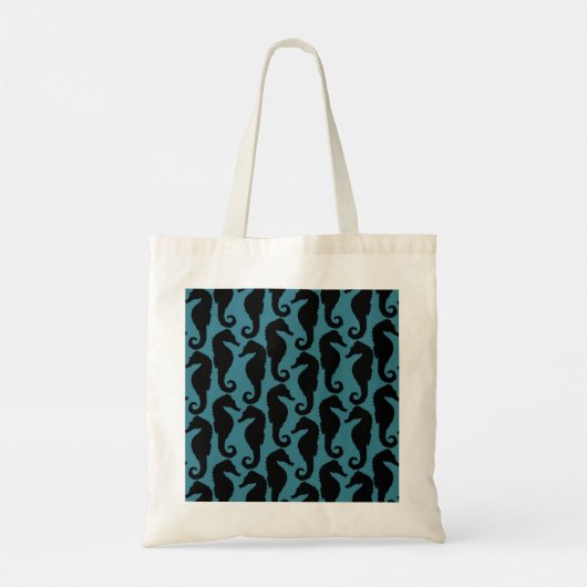 Tropische zeepaardjes, zeepaardpatroon - Blauw zwa Tote Bag (Achterkant)