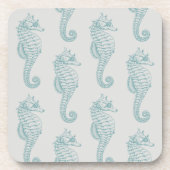 Tropische zeepaardjes, zeepaardpatroon - Blauwe gr Bier Onderzetter (Voorkant)