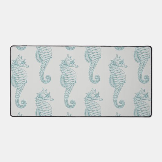Tropische zeepaardjes, zeepaardpatroon - Blauwe gr Bureaumat (Voorkant)