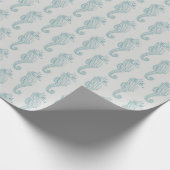 Tropische zeepaardjes, zeepaardpatroon - Blauwe gr Cadeaupapier (Hoek)